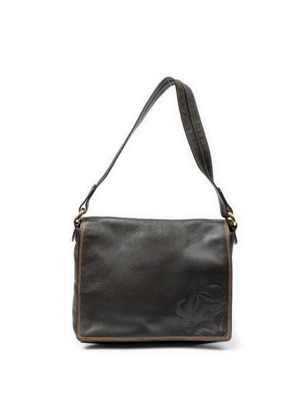 Loewe Flap Bag Messenger Dark Brown Grain Calfskin Leather